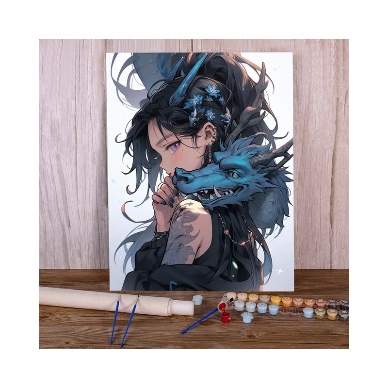 Résultat final de la peinture femme et dragon bleu.