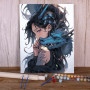 La Gardienne du Dragon Bleu : Style Anime Fantasy Peinture Par Numéro Dragons