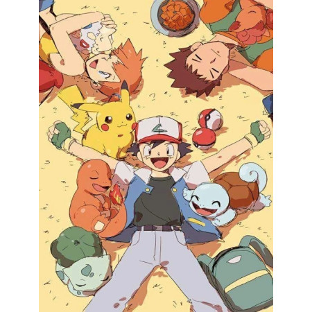 Peinture par Numéro Sacha, Ondine, Pierre et Leurs Pokémon au Repos
