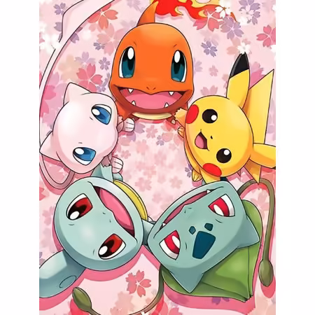 Peinture par Numéro Ronde des Pokémon et Fleurs de Cerisier