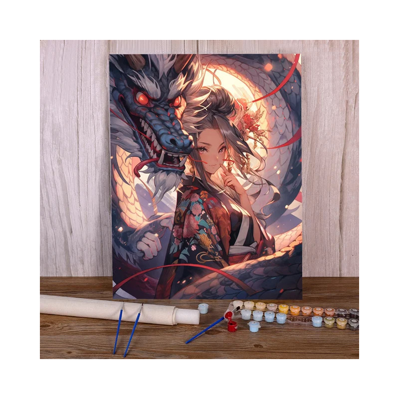 Resultat final du tableau La Femme au Kimono et son Dragon Héroïque : Style Anime