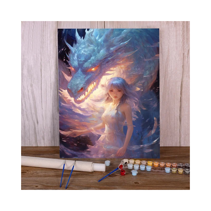 Résultat final de la peinture femme et dragon de glace.