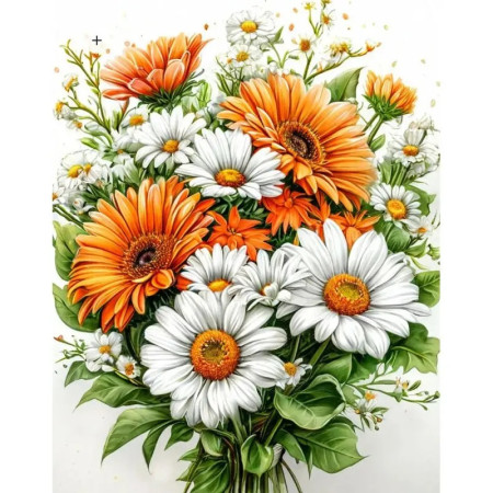 Peinture par Numéro Bouquet de Marguerites et Gerbéras