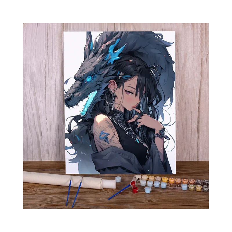 Résultat final de la peinture femme et dragon sombre.