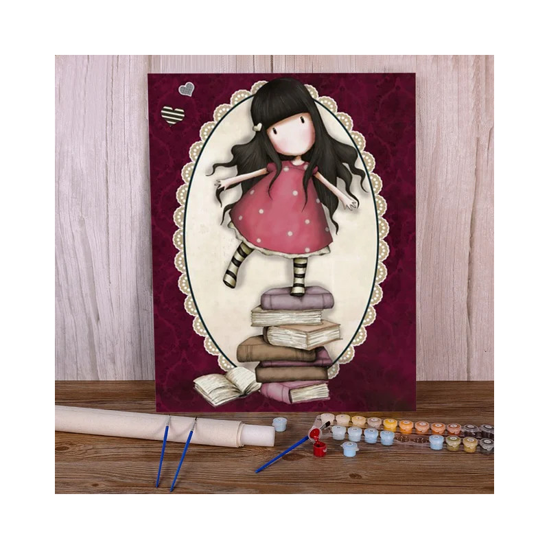 Résultat final de la peinture Gorjuss petite fille sur livres.