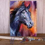 Portrait de l'Étalon Noir et Éclats de Feu Peinture Par Numéro chevaux
