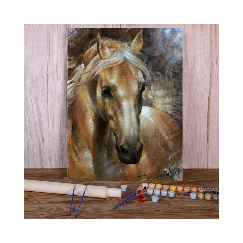 Résultat final attendu pour la peinture Portrait Étalon Palomino Doré