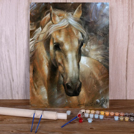 Portrait de l'Étalon Palomino Doré Peinture Par Numéro chevaux