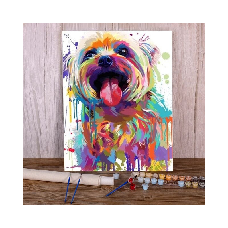 Resultat final du tableau Chien Joyeux Pop Art et Coulures Colorées