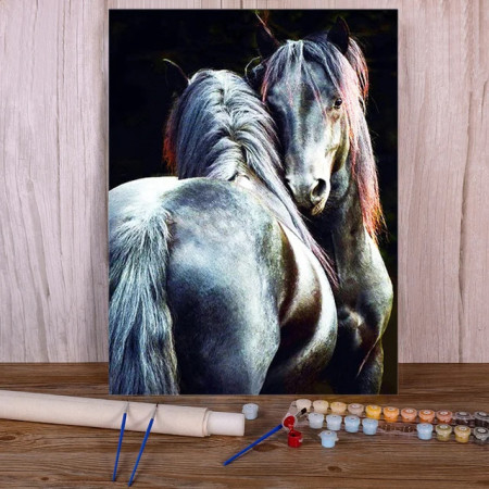 Duo Chevaux Nacrés Mystiques Peinture Par Numéro chevaux
