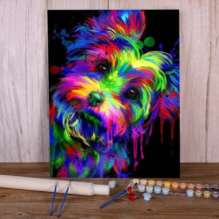 Yorkshire Terrier Pop Art Néon Peinture Par Numéros Chiens