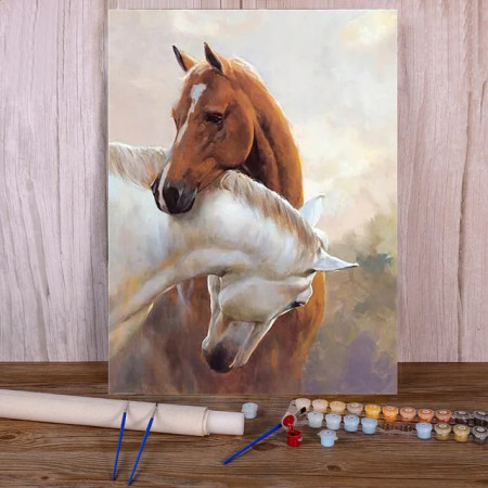 Tendres Complicités Chevaux Câlins Peinture Par Numéro chevaux