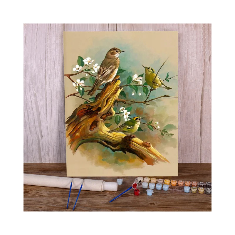 Resultat final du tableau Trio de Fauvettes au Cœur du Printemps