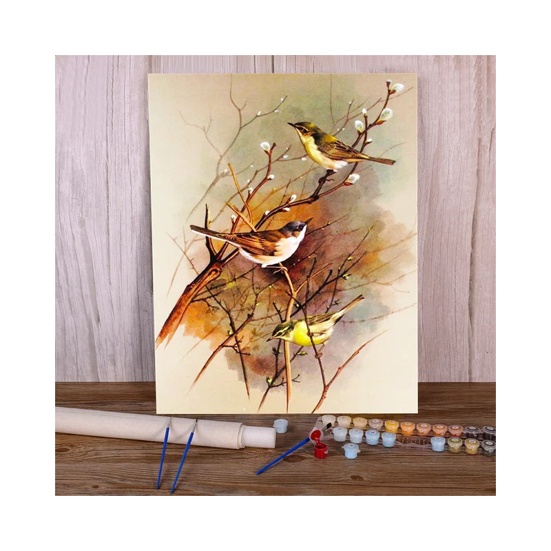 Résultat final de la peinture trio de roitelets.