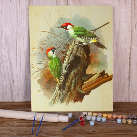 Duo de Pics Verts : Éclat de Forêt Peinture Par Numéro Oiseaux