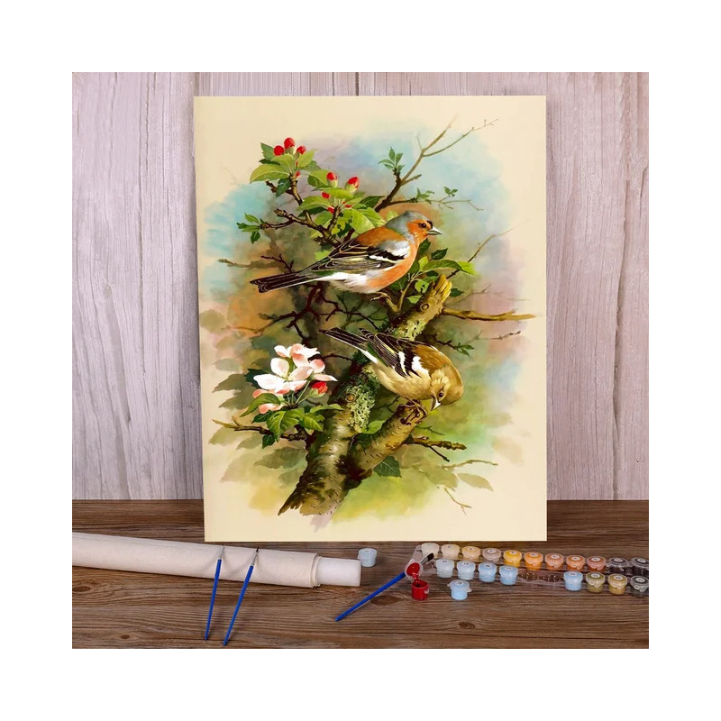 Résultat final de la peinture oiseaux et fleurs.