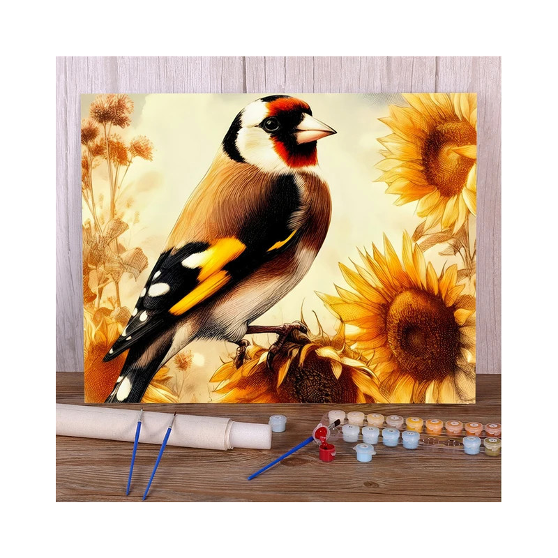 Résultat final de la peinture par numéro Chardonneret et Tournesols
