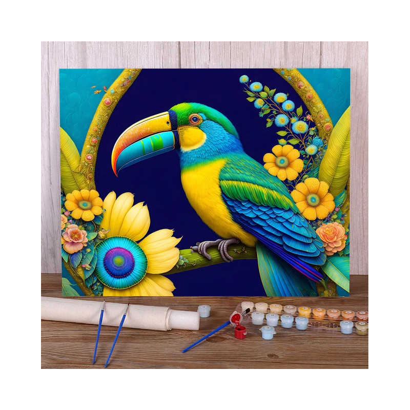 Résultat final de la peinture par numéro Toucan Tropical