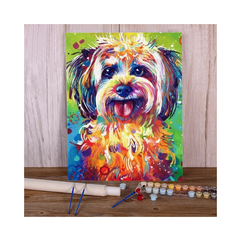 Resultat final du tableau Chien Rocky : Style Pop Art Multicolore