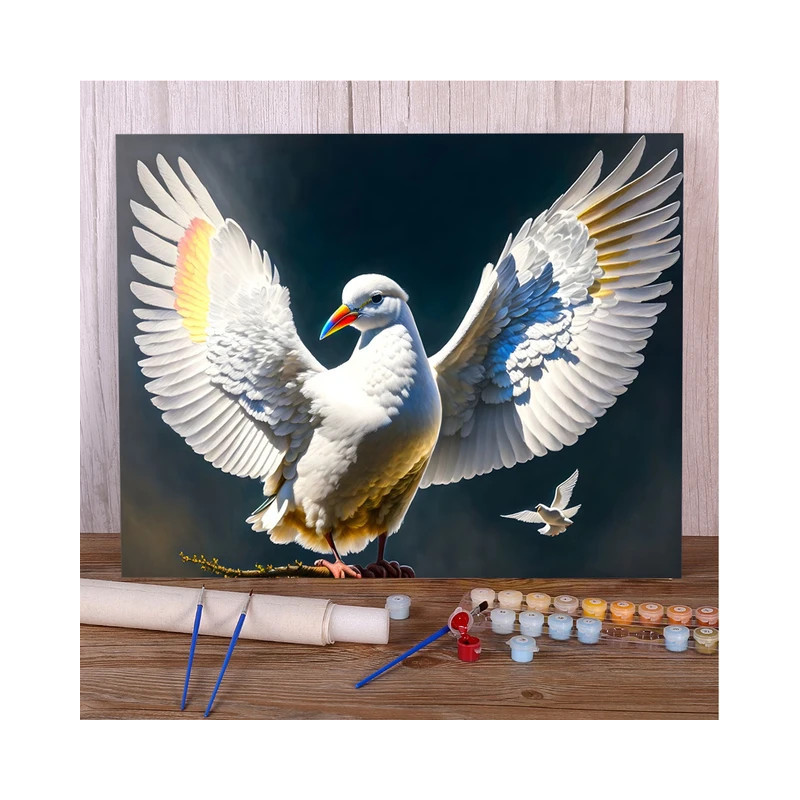 Résultat final de la peinture par numéro Oiseau Blanc Ailes Déployées