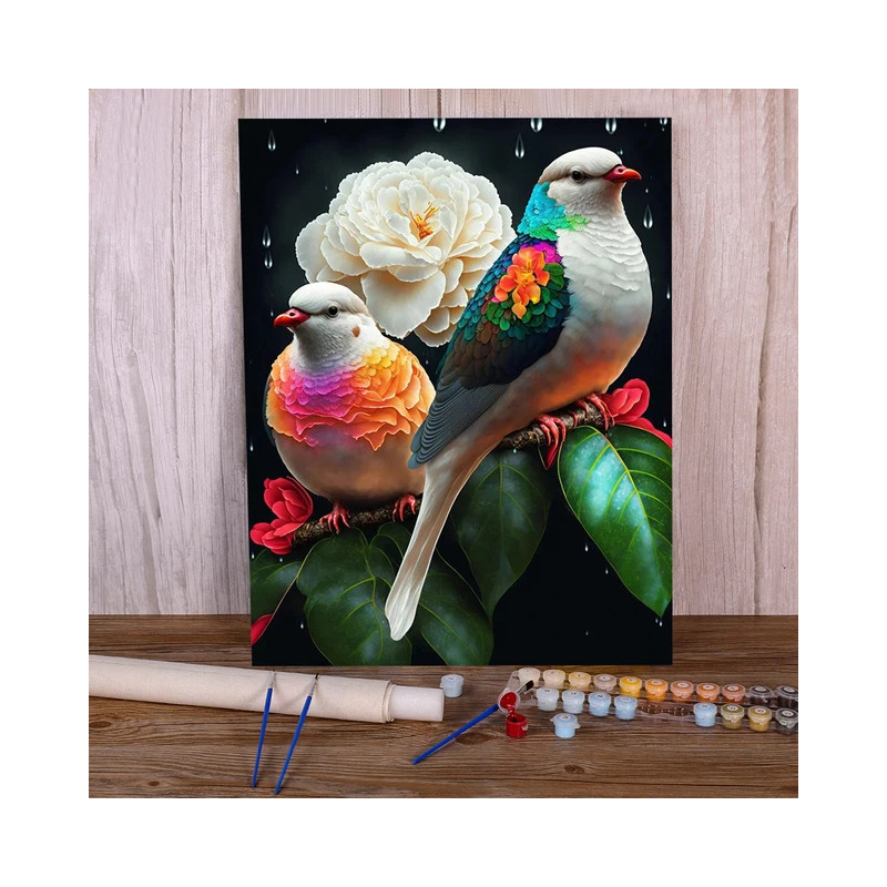 Resultat final du tableau Oiseaux Flamboyants & Pivoine