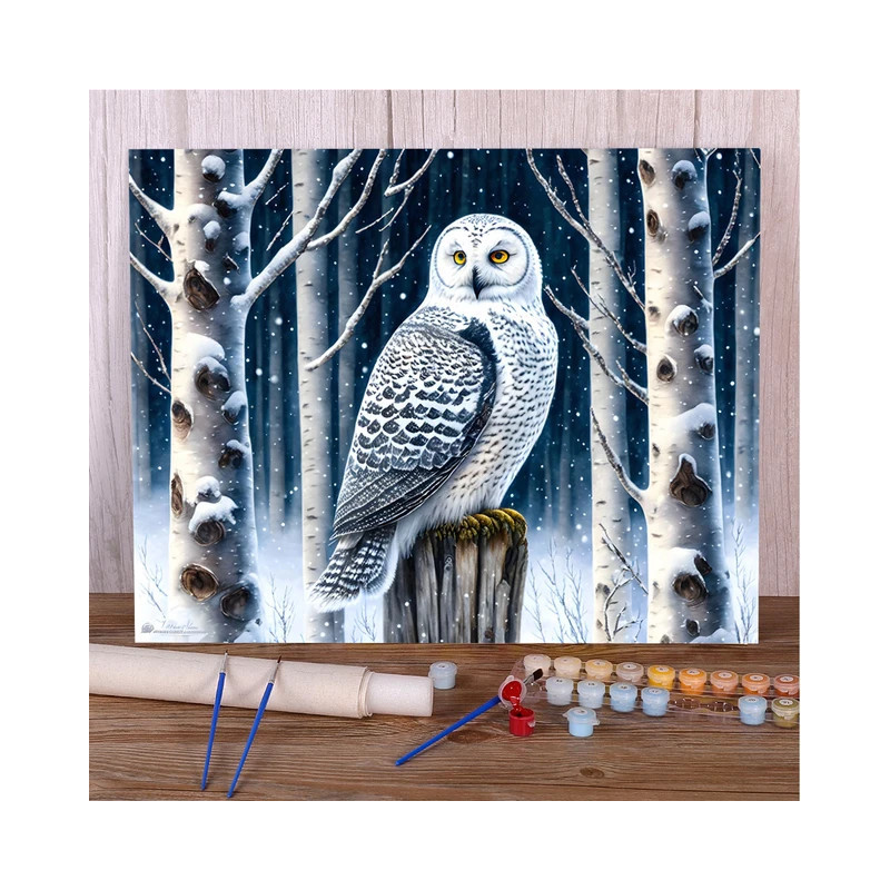 Resultat final du tableau Chouette des Neiges dans la Forêt Hivernale