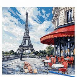 Kit de peinture par numéro représentant la ville de Paris avec la Tour Eiffel