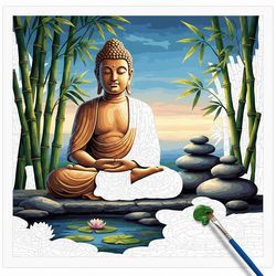 Kit de peinture par numéro sur le thème du Bouddha et de la sérénité zen