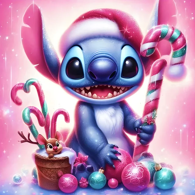 Aperçu du tableau final de la peinture par numéros Disney Stitch Noël.