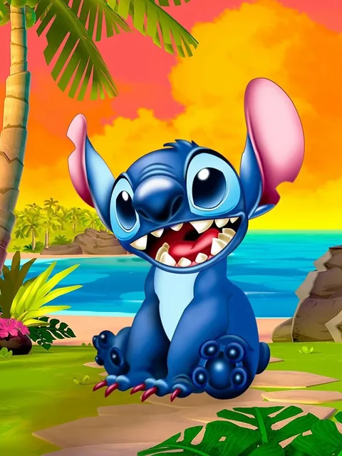 Aperçu du tableau final de la peinture par numéro Disney Stitch - Le Gremlin Bleu Hawaïen.