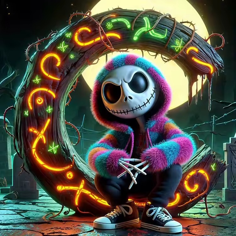 Kit Peinture par Numéro Halloween : Jack et le Croissant de Lune Néon Énigmatique