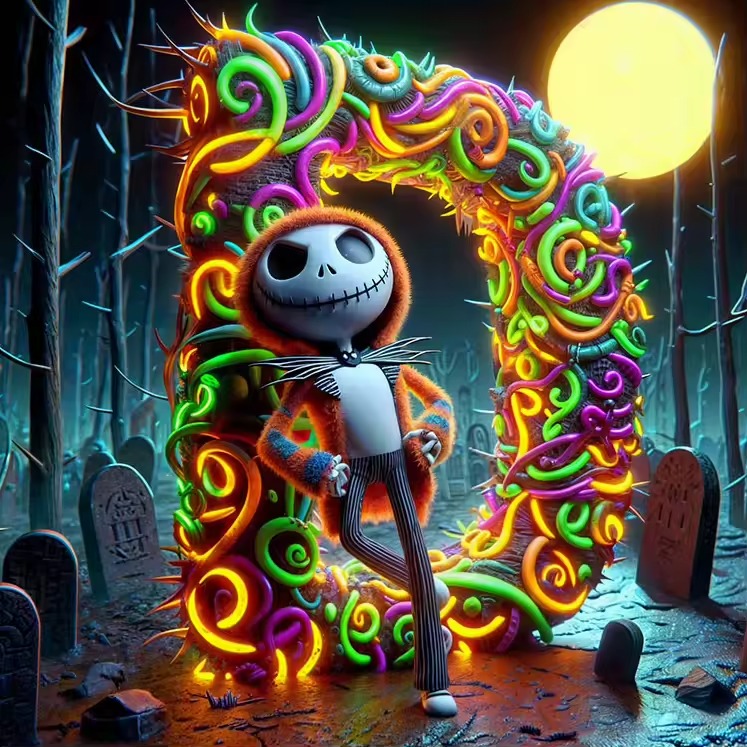 Peinture Numéro Halloween : Jack et l'Arche Psychédélique aux Formes Organiques