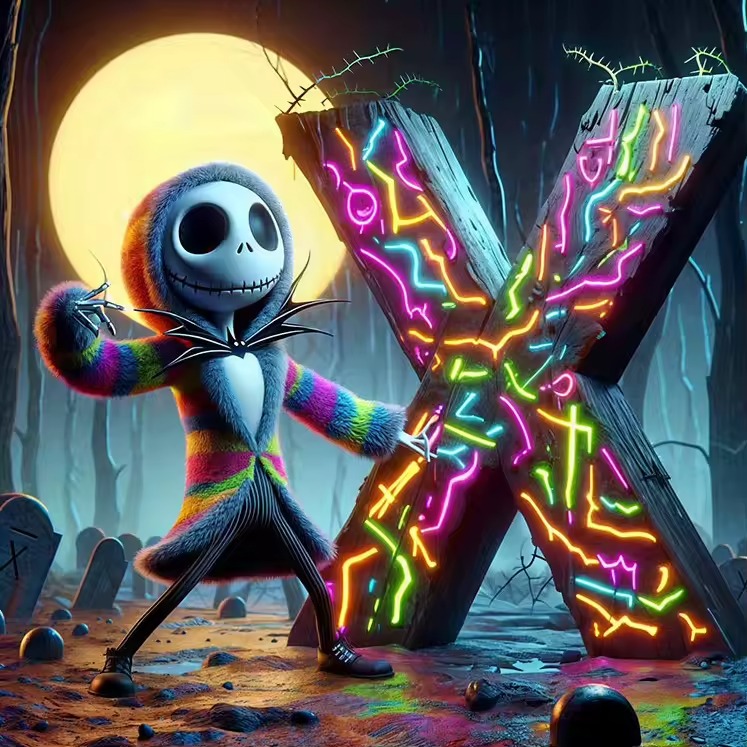 Peinture Numéro Halloween : Jack et la Croix Néon aux Symboles Énigmatiques