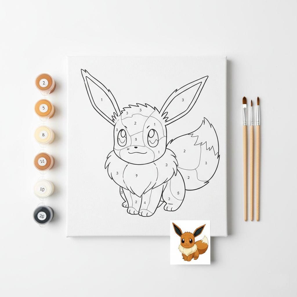 Kit complet de peinture par numéro Évoli avec toile numérotée, pots de peinture acrylique marron et crème et pinceaux