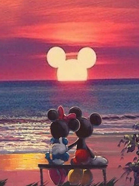 Résultat final du tableau Mickey et Minnie : Coucher de Soleil Magique.