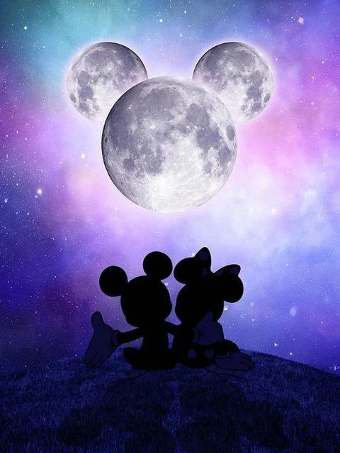 Résultat final du tableau Mickey et Minnie sous la Lune Galactique.