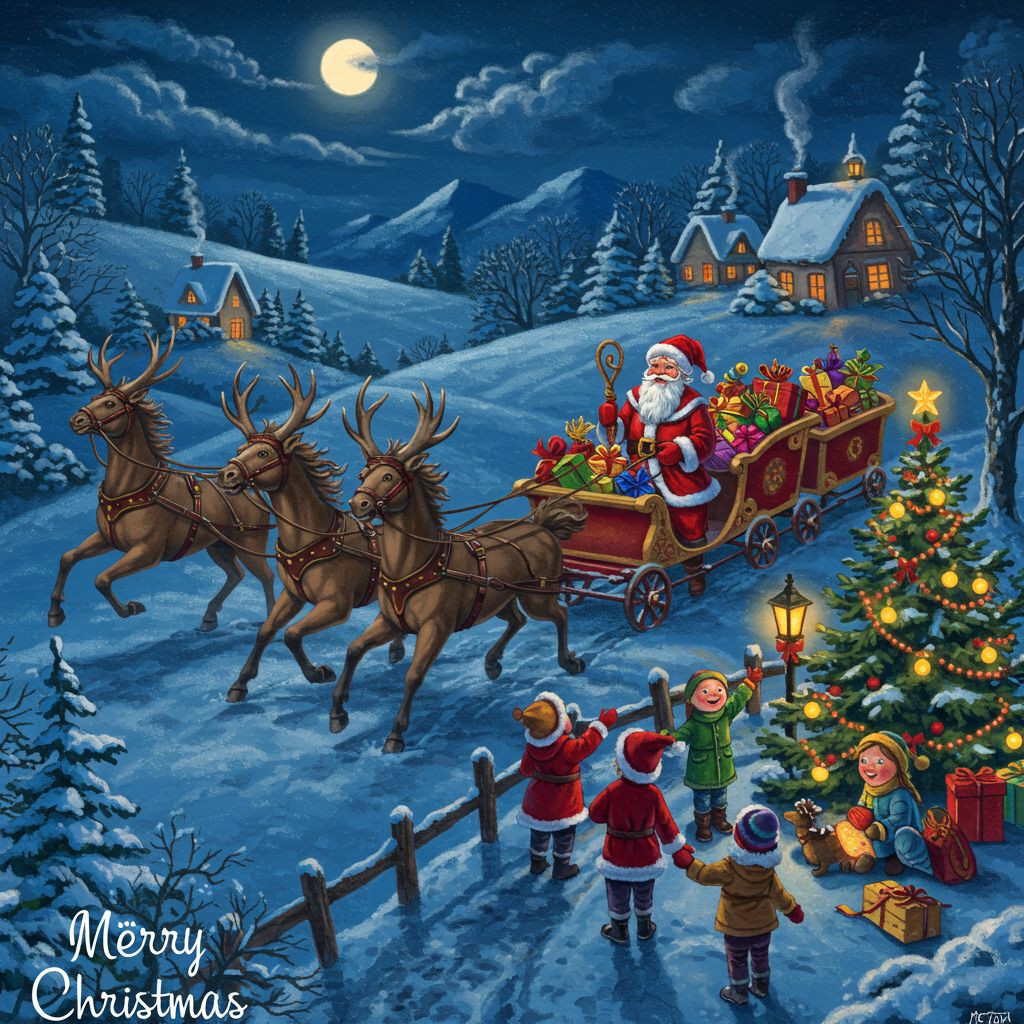 Résultat final du tableau La Magie du Traîneau de Noël.