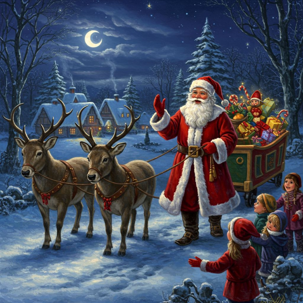 Résultat final du tableau L'Arrivée du Père Noël au Village.