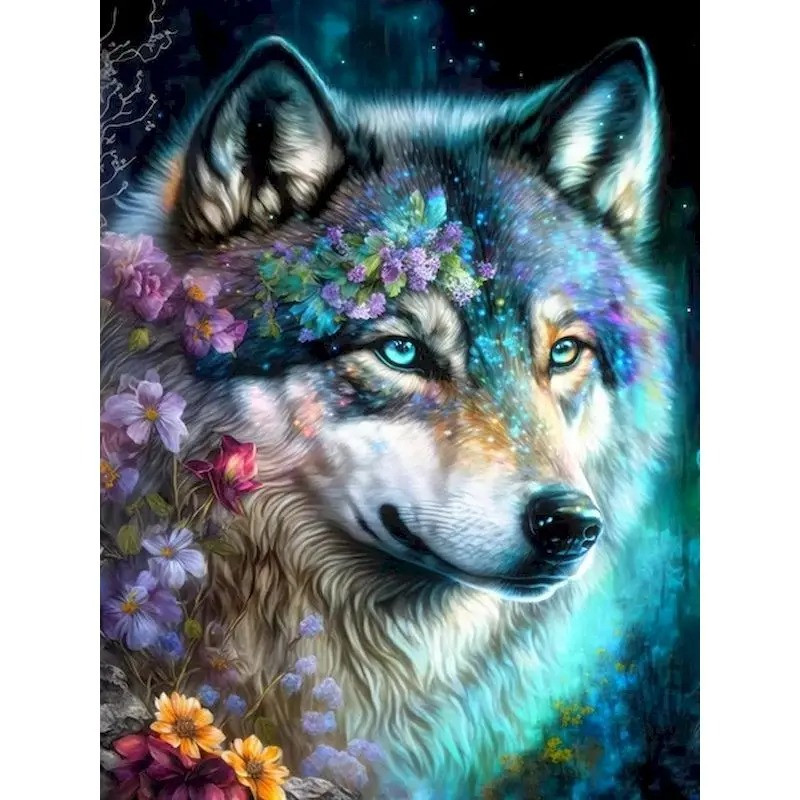Résultat final du tableau Loup Fleuri.