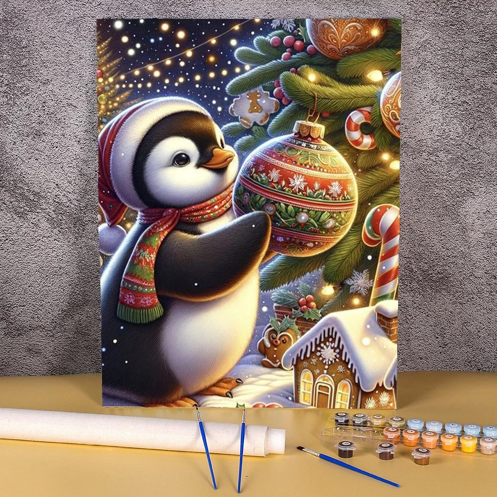 Résultat final du tableau Le Pingouin Décorateur de Noël.