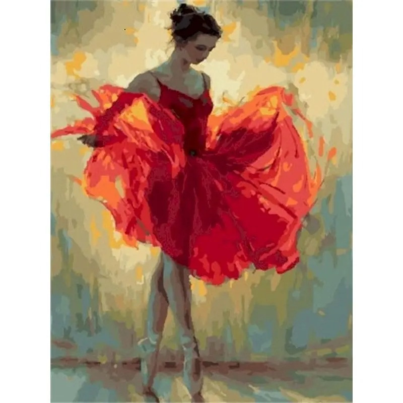 Résultat final peinture danseuse robe rouge flamboyante