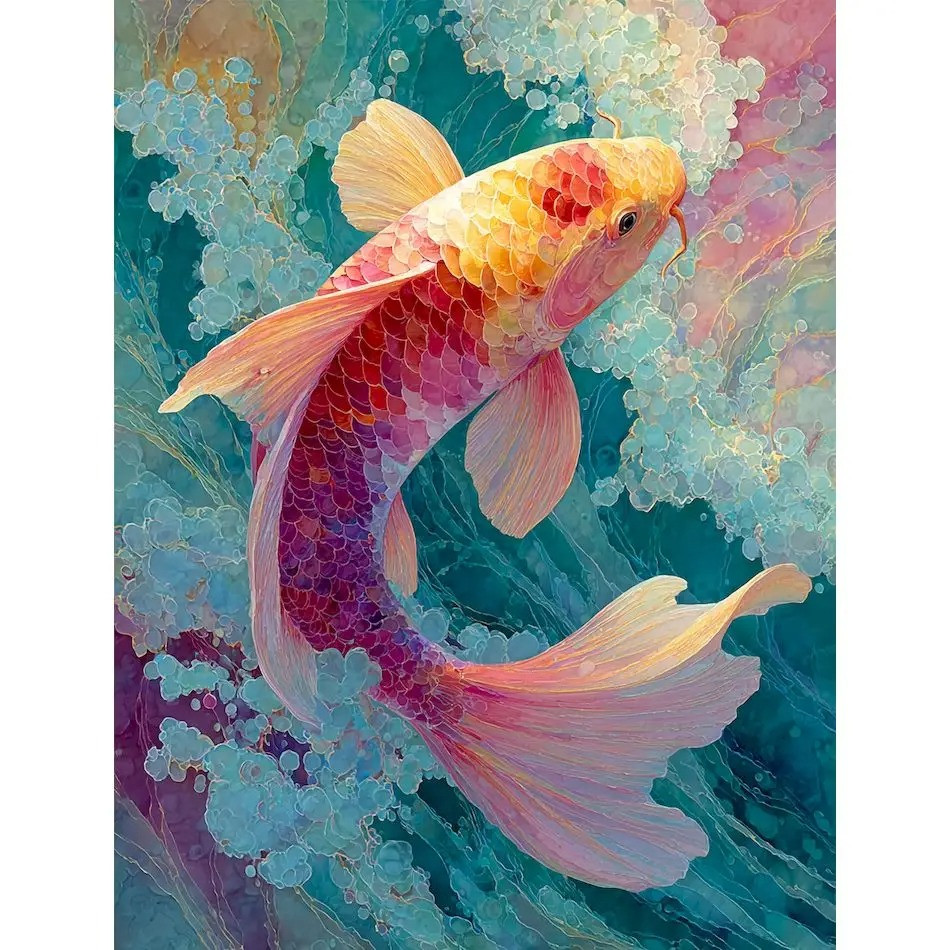 Résultat final du tableau Carpe Koï : Vague de Couleurs