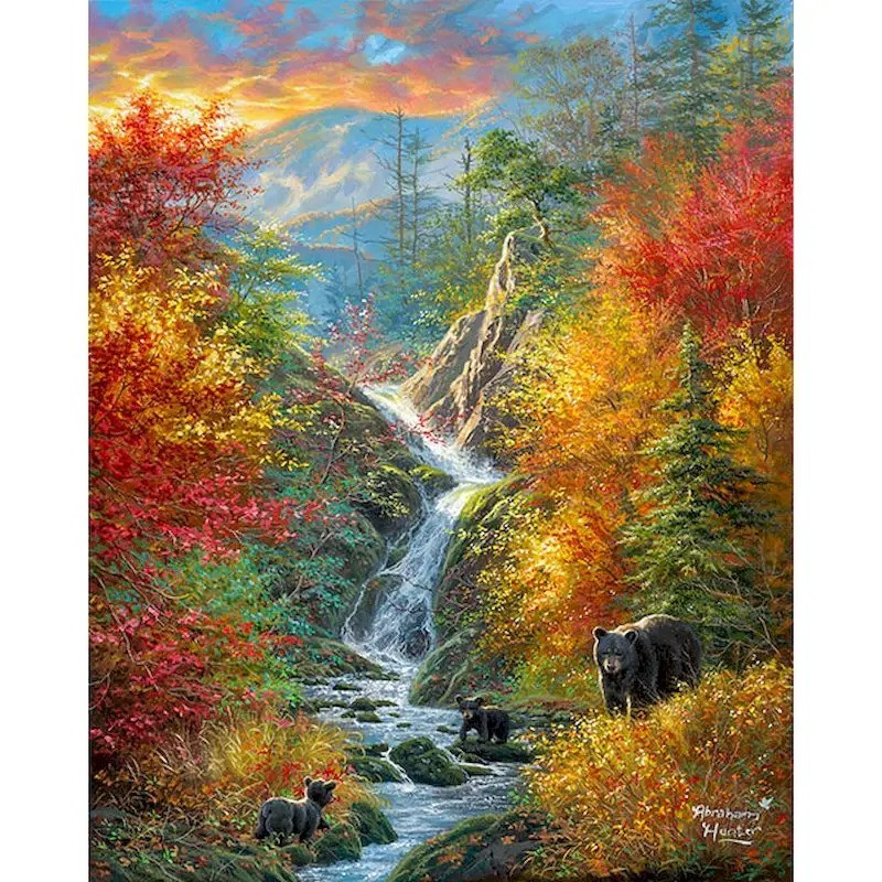 Résultat final du tableau Famille d'Ours : La Cascade d'Automne