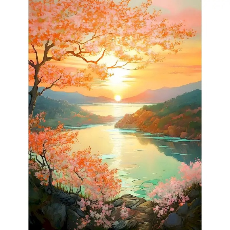 Résultat final du tableau Paysage Japonais : Lueur sur le Lac