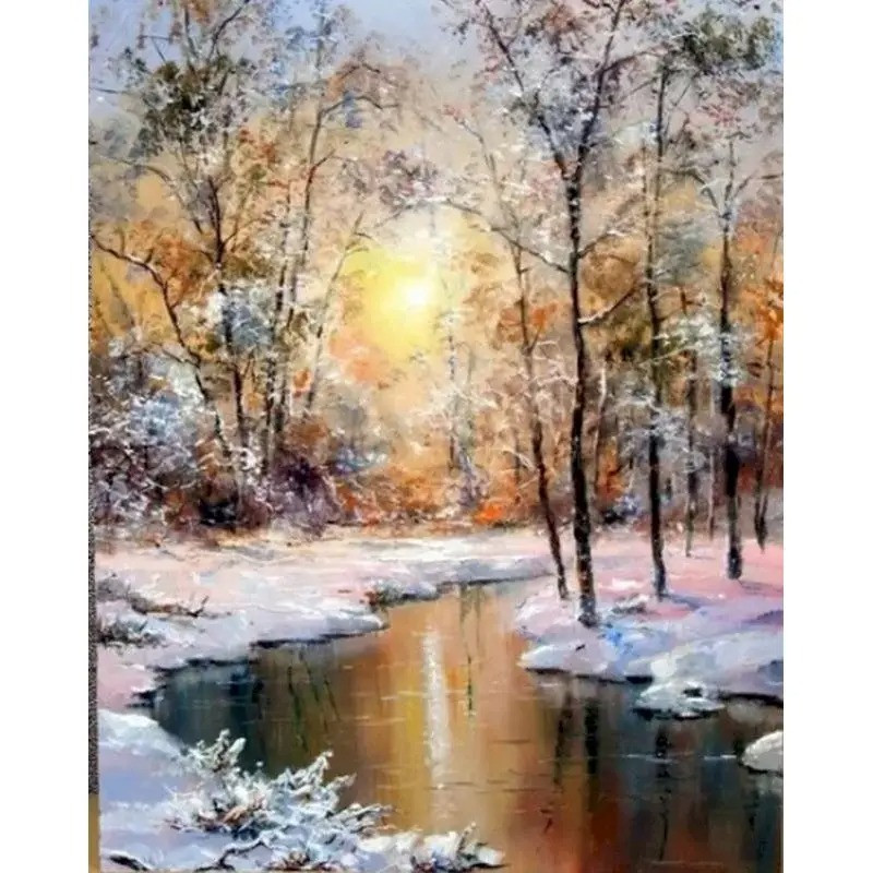 Résultat final du tableau Forêt d'Hiver : Soleil Pâle