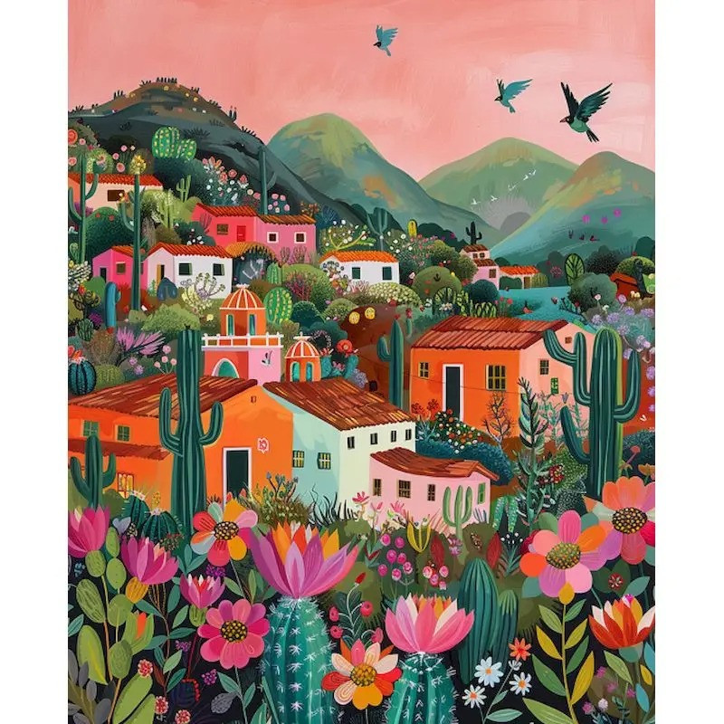 Résultat final du tableau Village Mexicain : Fiesta de Couleurs