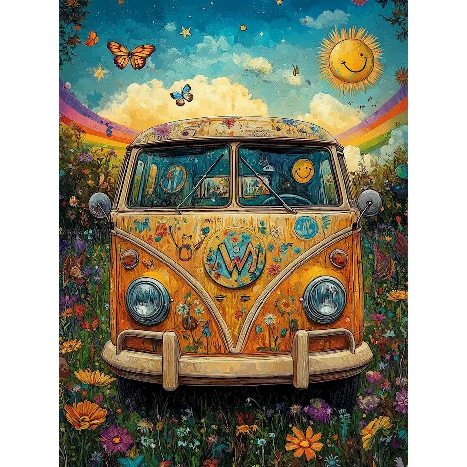 Résultat final de la peinture par numéro Combi VW Hippie Peace and Love