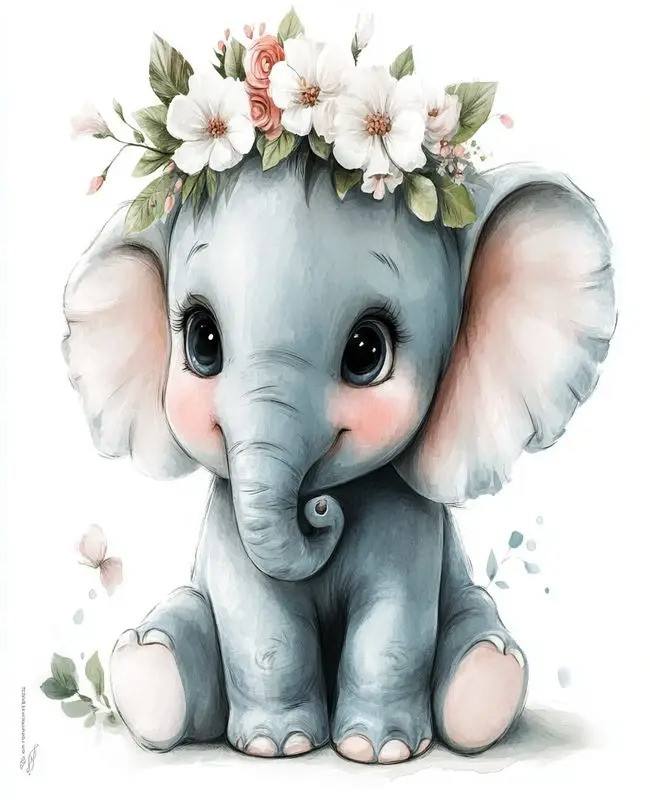 Résultat final de la mini peinture éléphant fleuri