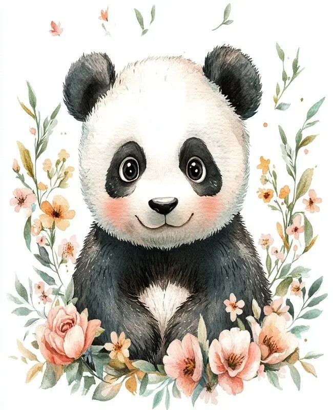 Résultat final du bébé panda fleuri