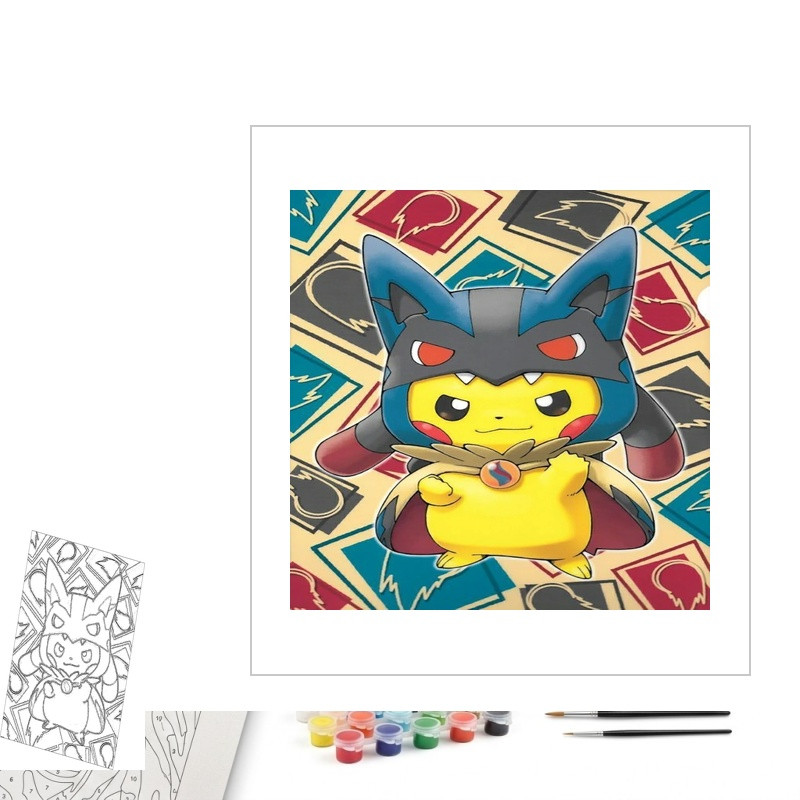 Contenu complet du kit peinture par numero Pikachu Déguisé en Méga-Lucario